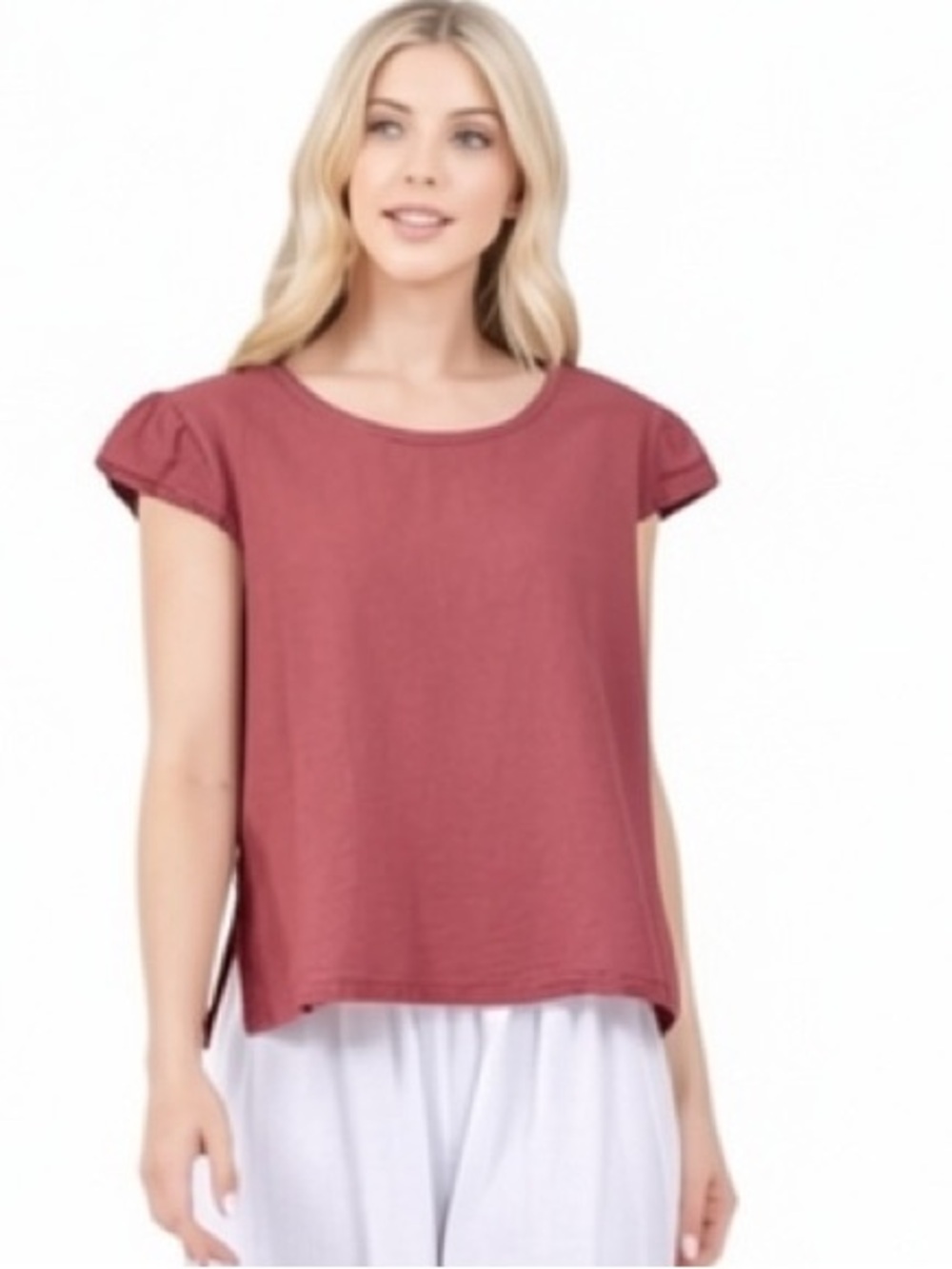NWT Cottonways Libby 100% Cotton Gauze Short Sleeve Top In Sangria